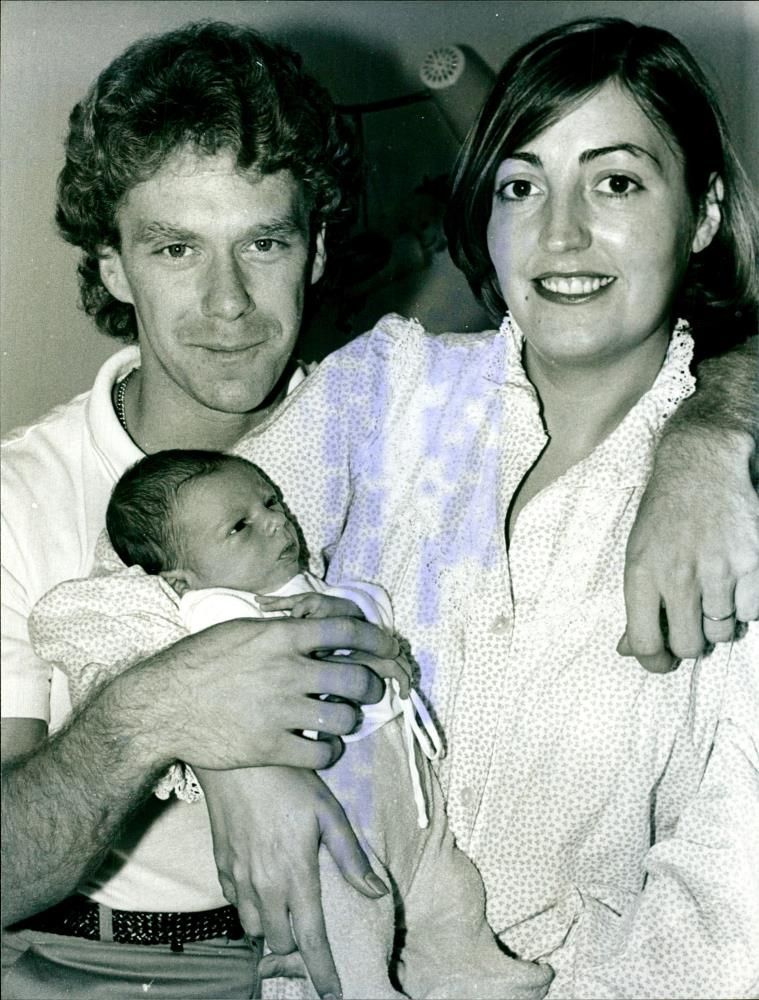 English footballer Tony Woodcock and his wife with their newborn baby - Vintage Photograph