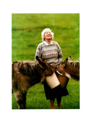 Elizabeth Honeyman feeding 2 animals - Vintage Photograph