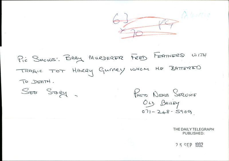 1992 HARRY GURNEY WAS BABY MURDERER WHO KILLED HIS OLD BAILEY DEATH PUBLISHED - Vintage Photograph