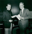 The poet Konny Isgren is awarded the Svenska Dagbladet Literature Prize by Ingmar Björkstén - Vintage Photograph