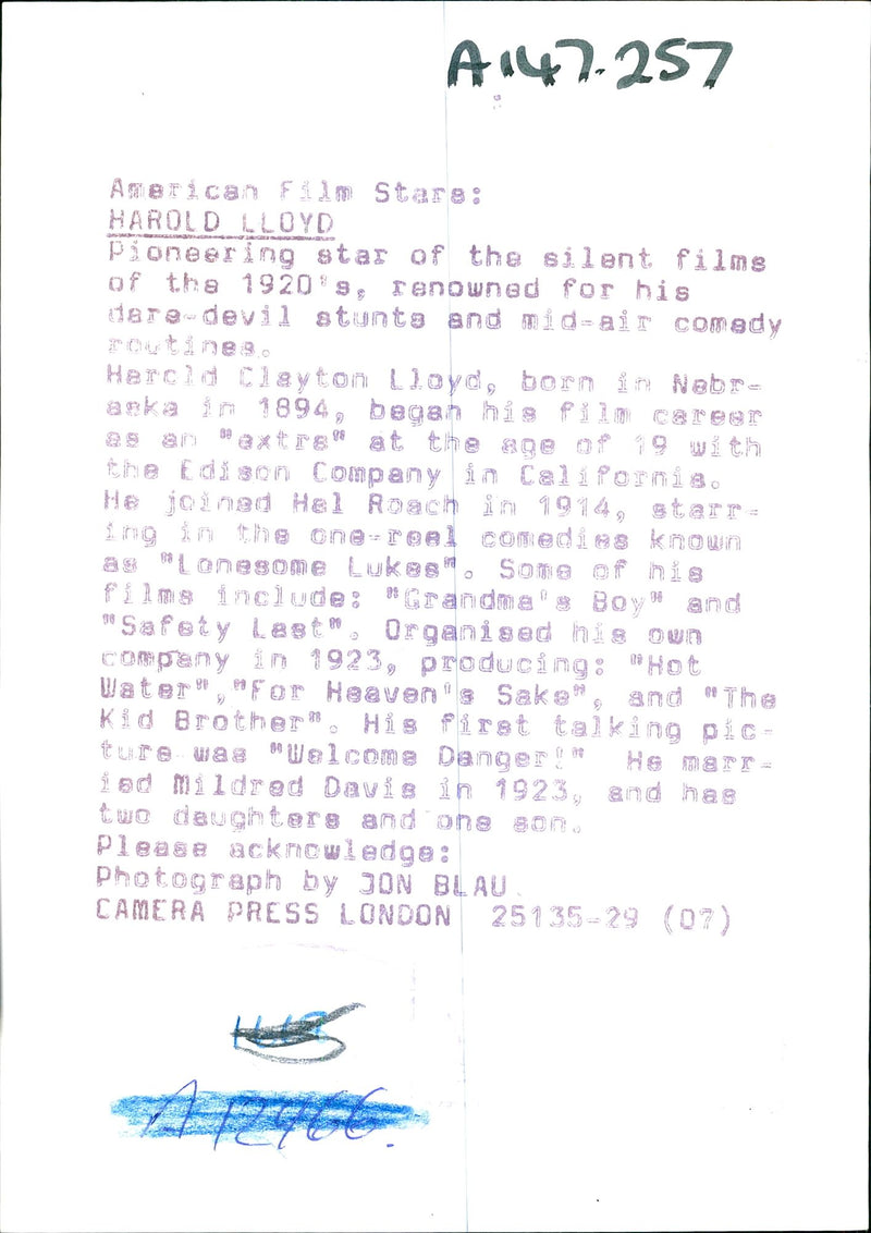 Harold Lloyd - Vintage Photograph