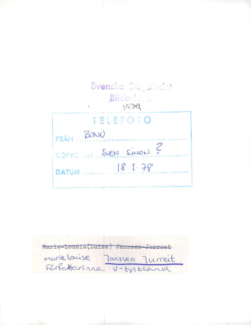 Marie-Louise Janssen Jurreit, writer, West Germany - Vintage Photograph