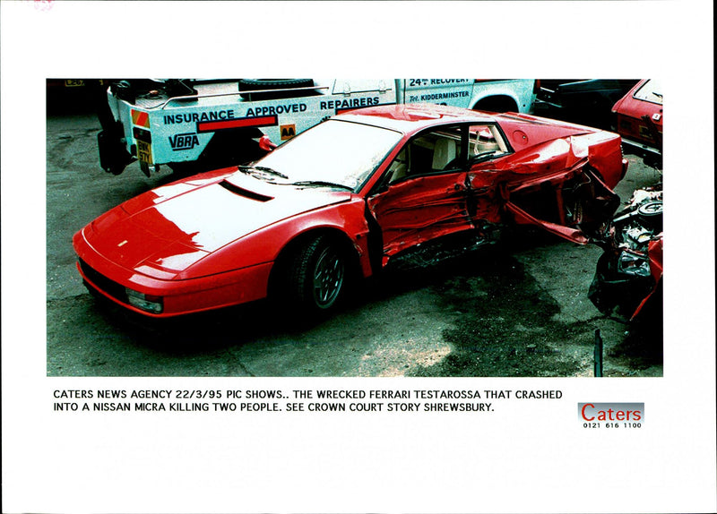 1995 THE FERRARI TESTAROSSA KILLED TWO PEOPLE WHEN CRASHED INTO NISSAN MICR - Vintage Photograph