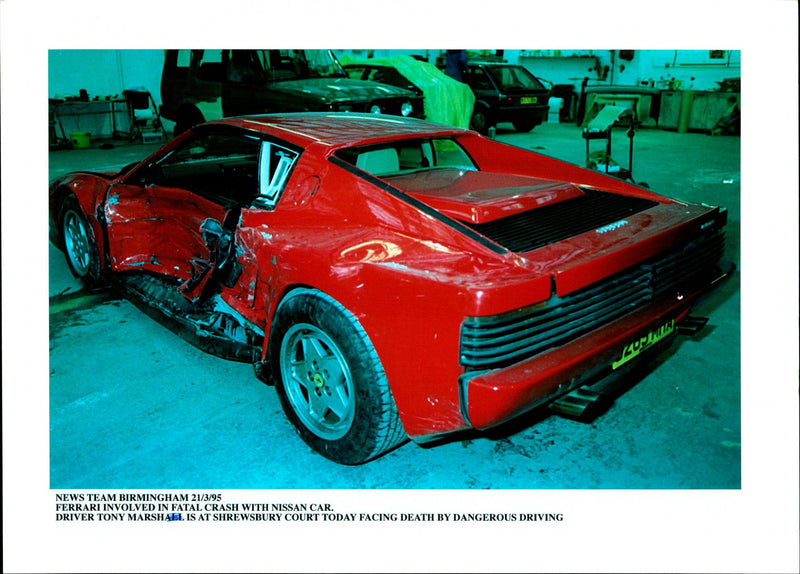 1995 FERRARI WAS INVOLVED FATAL CRASH WITH NISSAN CAR DRIVER TONY MARSHA DEATH - Vintage Photograph