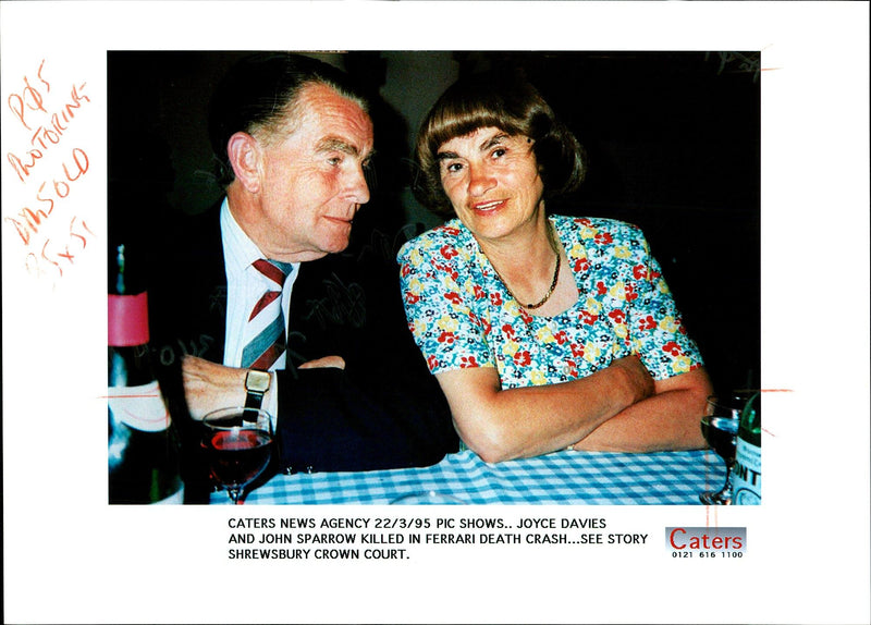 1995 JOYCE DAVIES AND JOHN SPARROW KILLED FERRARI DEATH CRASH SHREWSBURY CRO - Vintage Photograph