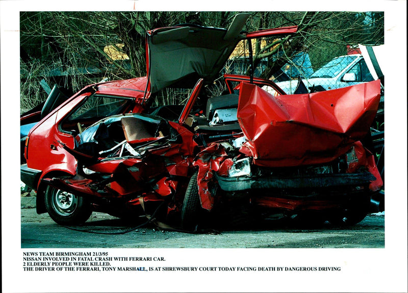 NISSAN INVOLVED FATAL CRASH WITH FERRARI CAR TONY MARSHALL DRIVER DEATH - Vintage Photograph