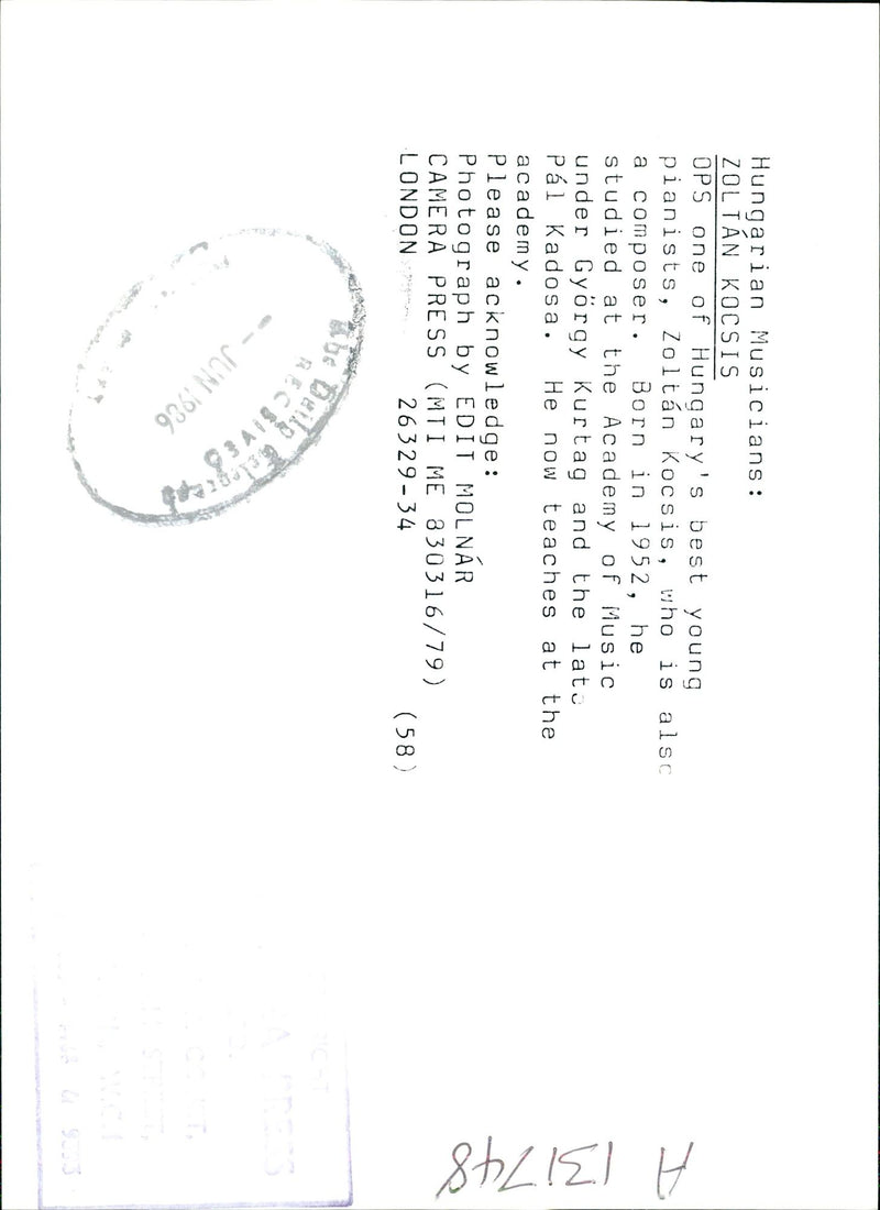 1952 ZOLTAN KOCSIS ONE HUNGARY CHRISTINE BOYD PRESS MUSIC COMPOSER CAMERA - Vintage Photograph