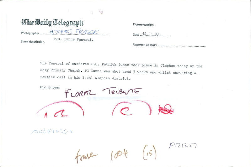 FUNERAL MURDERED PATRICK DUNNE TOOK PLACE CLAPHAM JAMES FRASER - Vintage Photograph