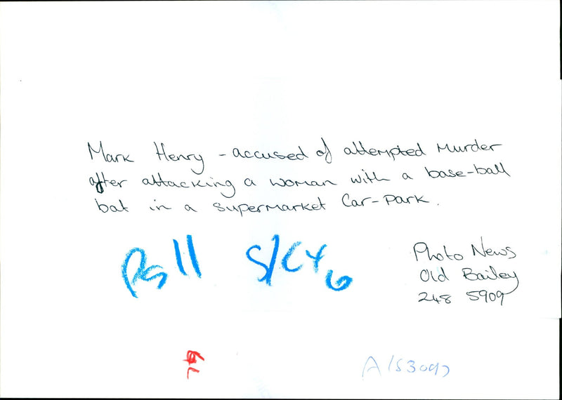 MARK HENRY ACCUSED ATTEMPTED MURDER WITH BASE BALL BUT OLD BAILEY CAR - Vintage Photograph