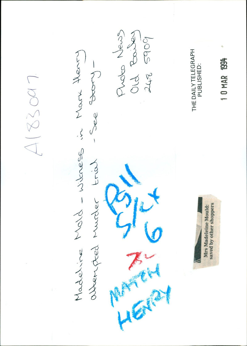 1994 MADELINE MOLD WITNESS MARK HENRY ATTEMPTED MURDER TRIAL SEE PUBLISHED - Vintage Photograph