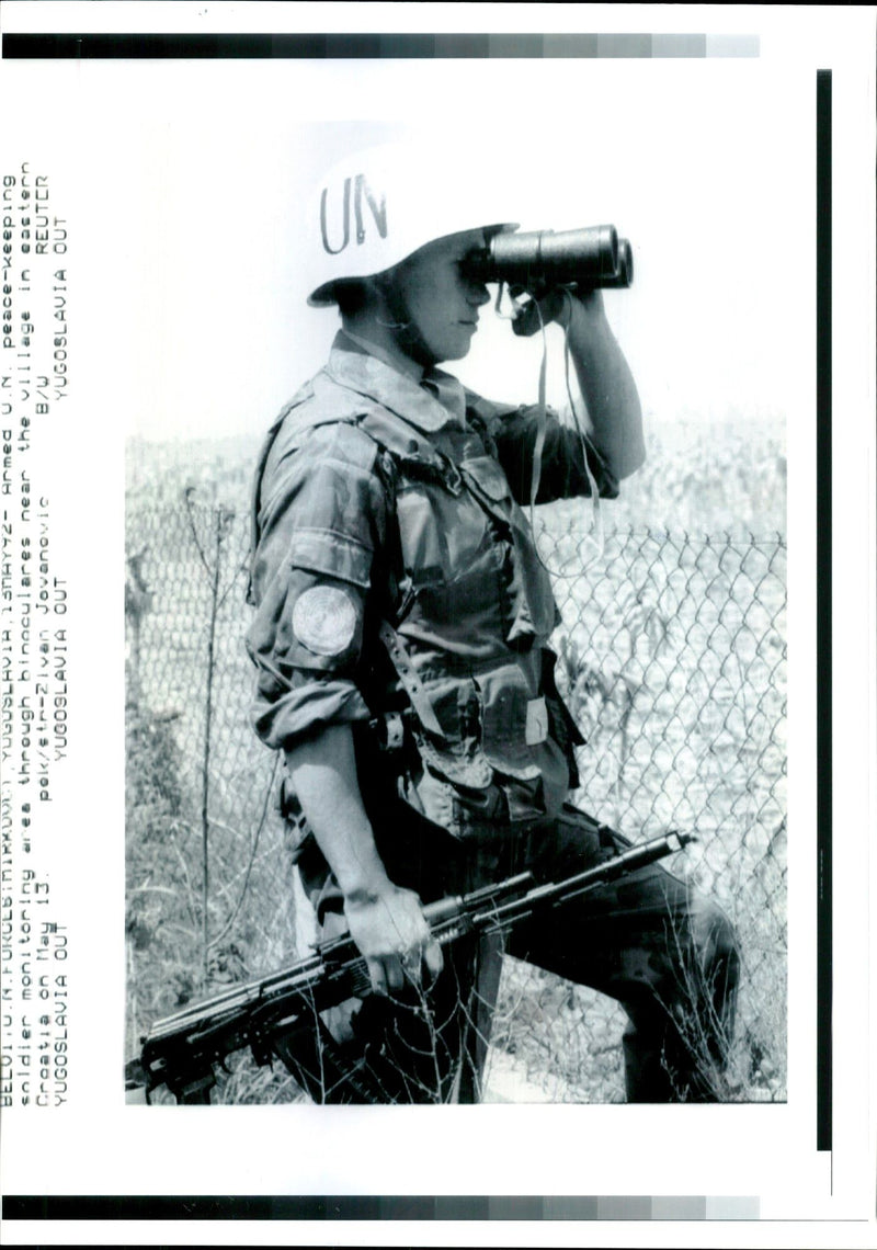 Armed U.N. peace-keeping soldier - Vintage Photograph