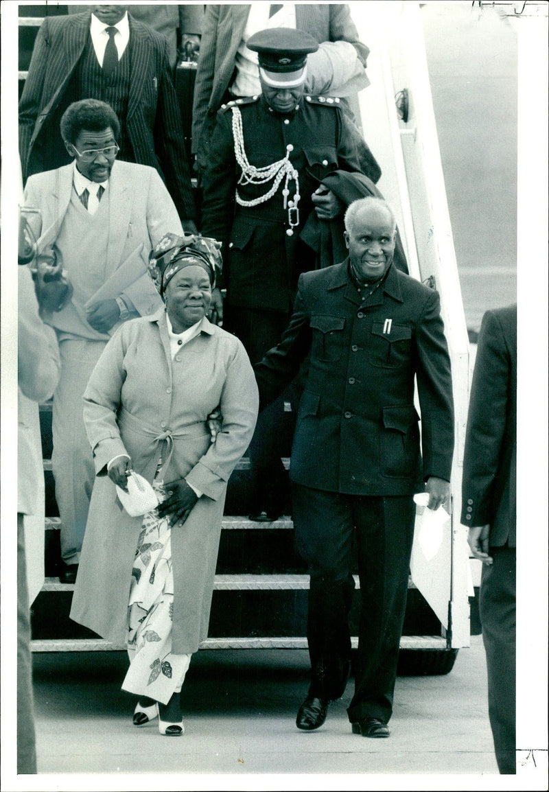 President Kaunda of Zambia and Mrs Kaunda arriving at Heathrow - Vintage Photograph
