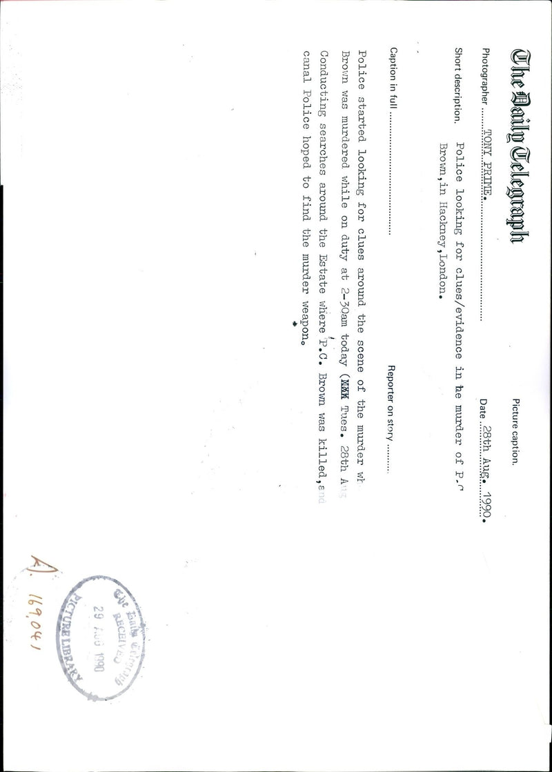 1990 BROWN WAS MURDERED WHILE DUTY TODAY MXX TUES TONY PRIME POLICE - Vintage Photograph