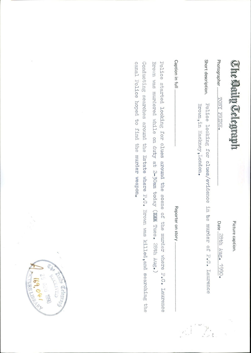 1990 LAURENCE BROWN WAS MURDERED WHILE DUTY TODAY TONY PRIME POLICE - Vintage Photograph