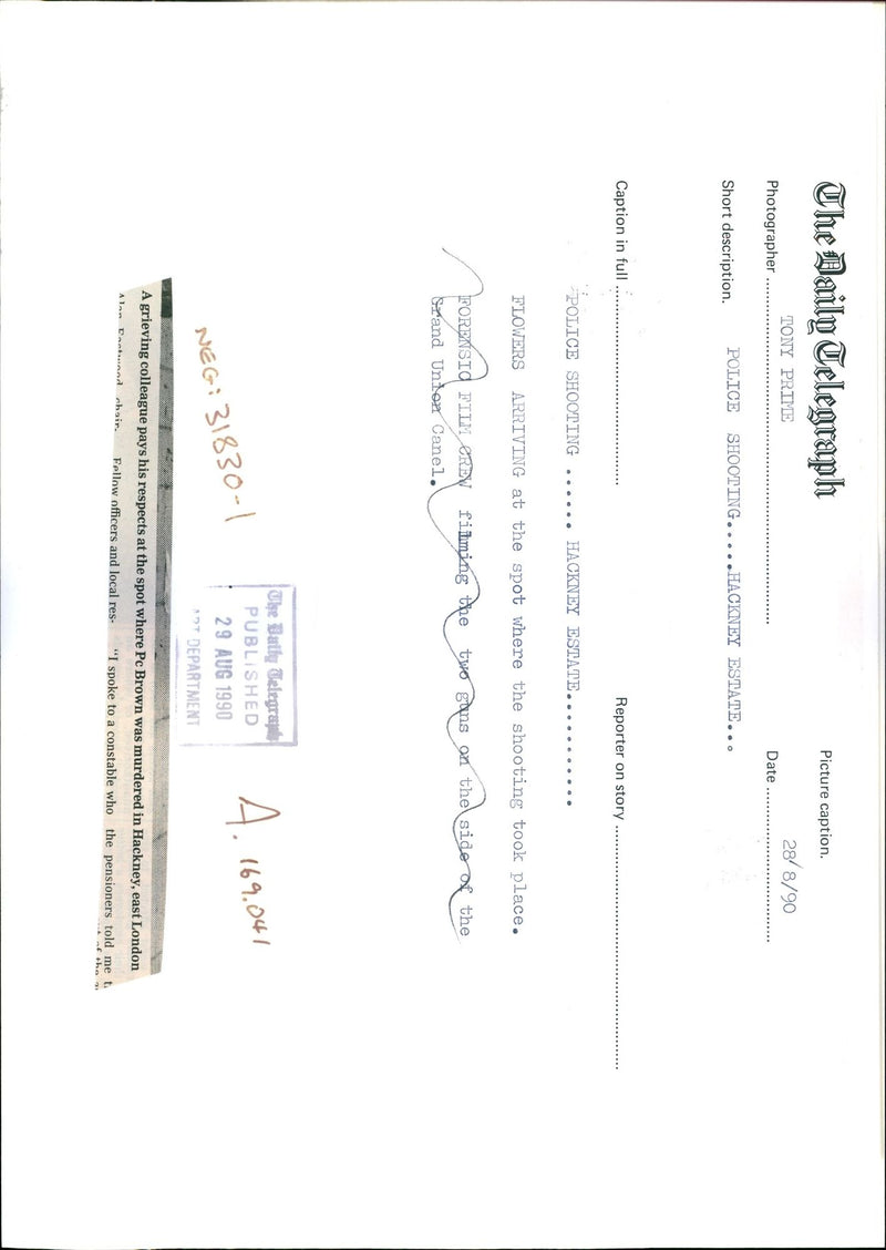 1990 LONDON EAST HACKNEY MURDERED WAS BROWN TONY PRIME POLICE PUBLISHED FILM - Vintage Photograph