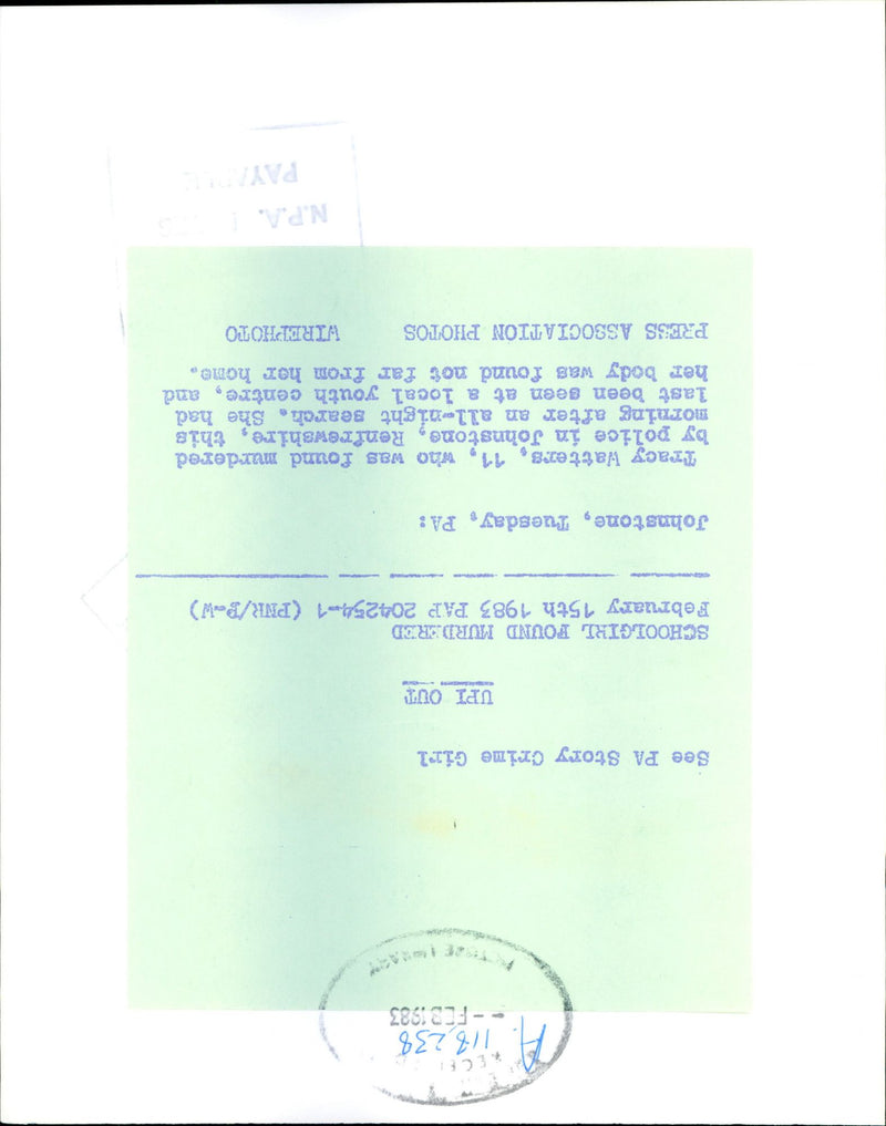 1983 TRACY WATTERS WAS FOUND MURDERED POLICE JOHNSTONE RENFREWSHIRE PRESS - Vintage Photograph