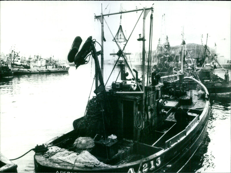 Fishing Blockade: Fishing boats strung across Aberdeen harbour - Vintage Photograph