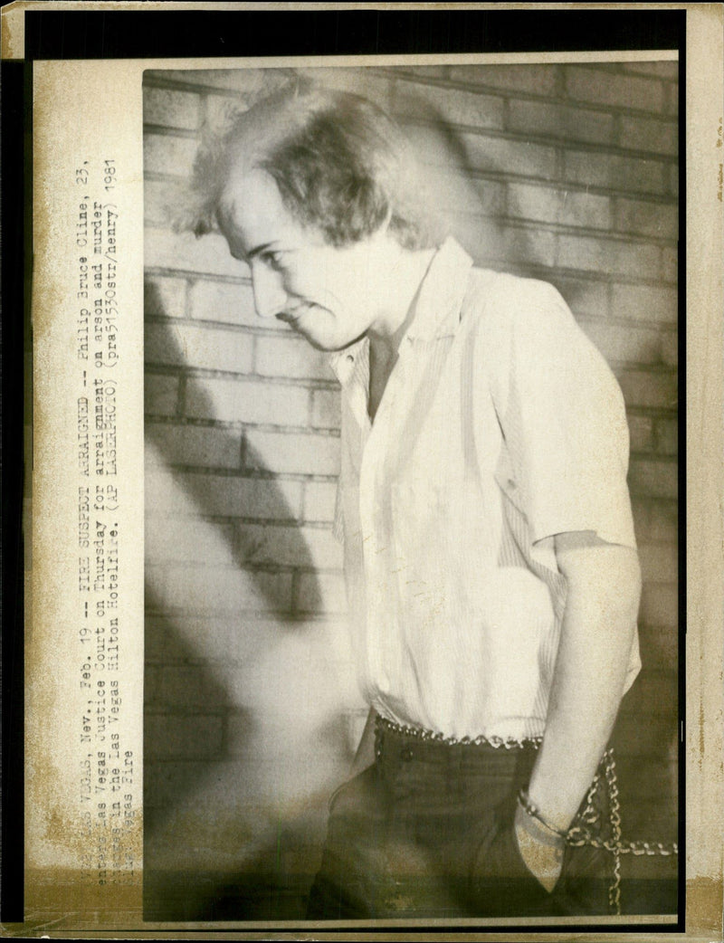 1951 FHILIP BRUCE CLINE CHARGED WITH ARSON AND MURDER THE LAS VEGAS HILTON - Vintage Photograph