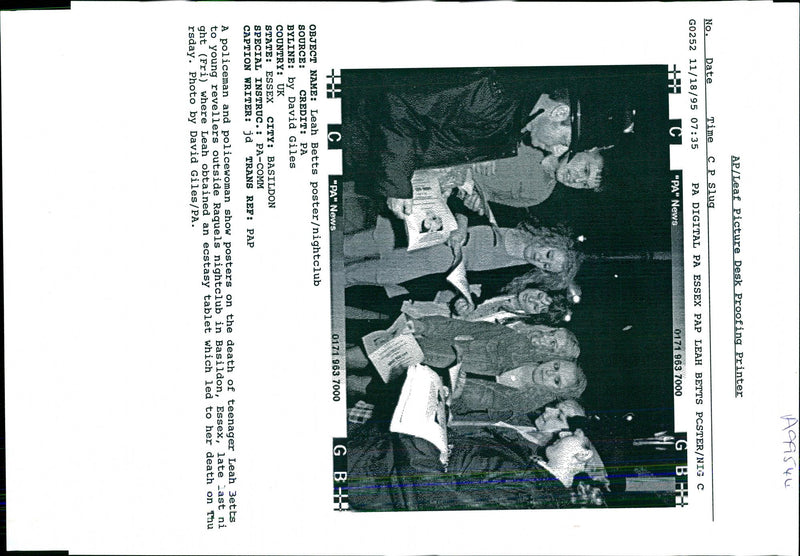 1995 LEAH BETTS DIED AFTER TAKING ECSTASY TABL DAVID GILES DEATH WRITER - Vintage Photograph