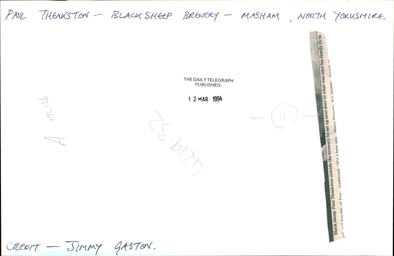 1994 PAUL THEAKSTON BLACK SHEEP BREWERY MASHAM NORTH YOR JIMMY GASTON PUBLISHED - Vintage Photograph