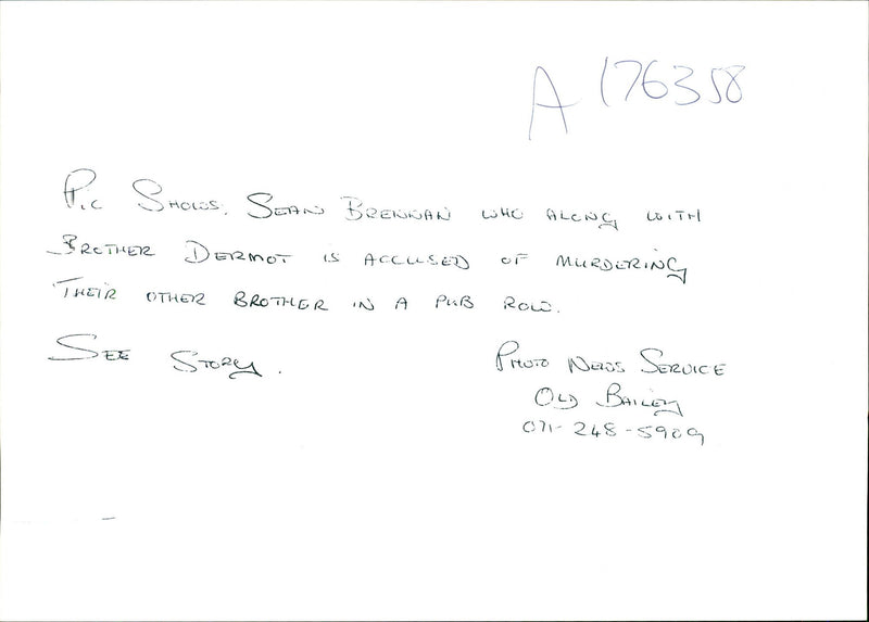 SEAN BRENNAN TITO DERMOT PRETHER THEIR WHO ALONG MURDERING ACC OLD BAILEY - Vintage Photograph