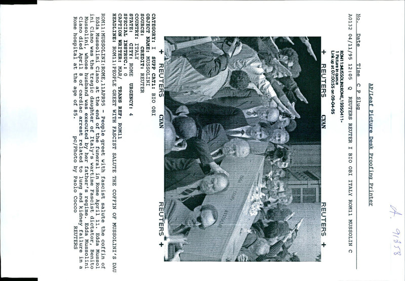 1995 EDDA MUSSOL INI CIANO WAS THE TRAGIC PAOLO COCCO MUSSOLINI WRITER DIED - Vintage Photograph