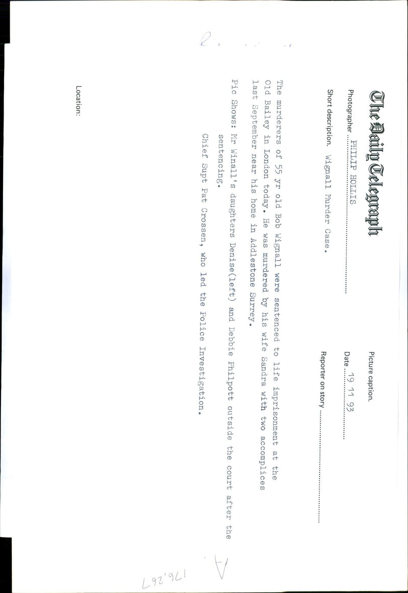 THE MURDERERS OLD BOB WIGNALL WERE SENTENC PHILIP HOLLIS POLICE WIFE - Vintage Photograph