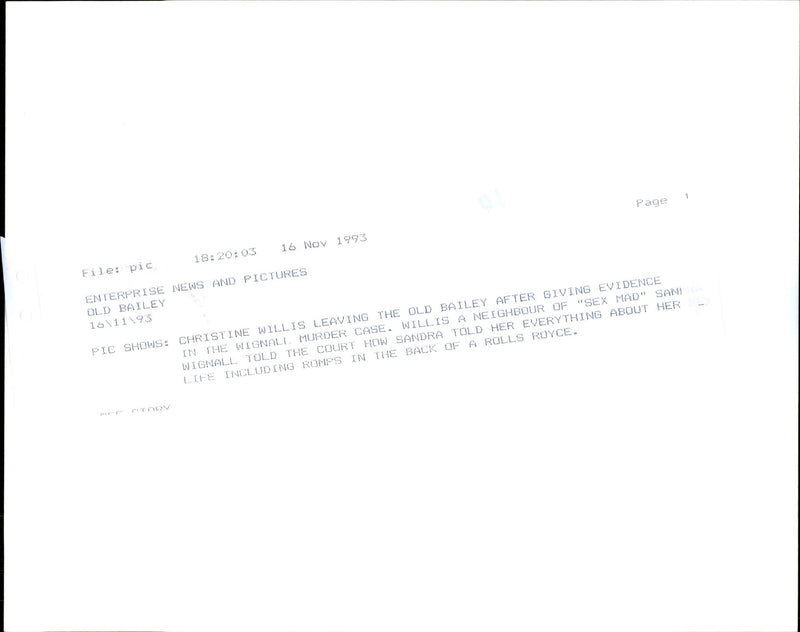 1993 SANDRA WIGNALL WAS CONVICTED MURDERING HER EXBOYFRIEND BACH INCLUDING - Vintage Photograph