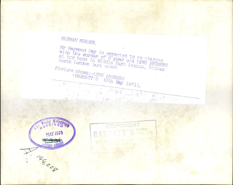 1971 ELIHAM MURDER RAYMOND DAY EXPECTED CHARGED WITH THE ANDREWS - Vintage Photograph