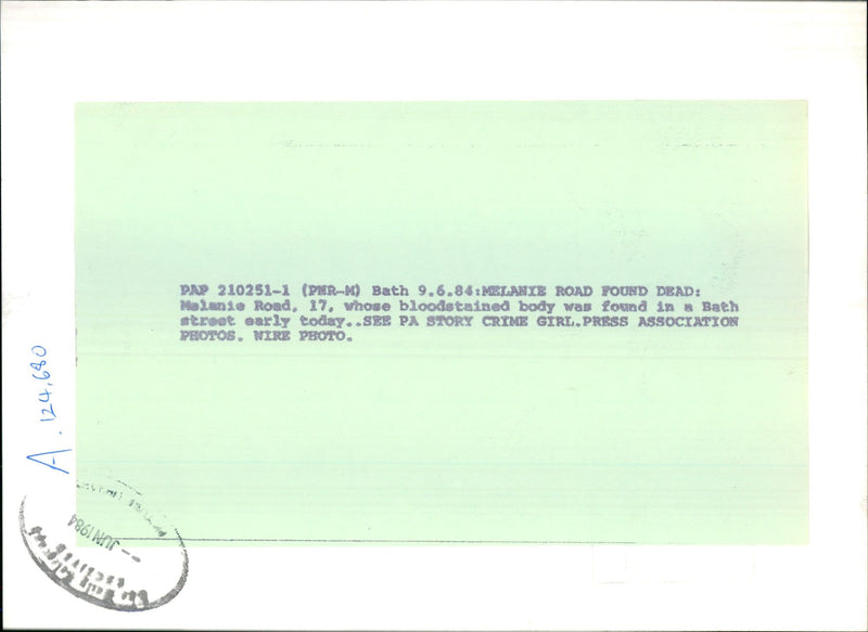 1984 MALUNDE ROND WHOSE BLOODSTAINED BODY WAS FOUND BATH STREAT PRESS EARLY - Vintage Photograph