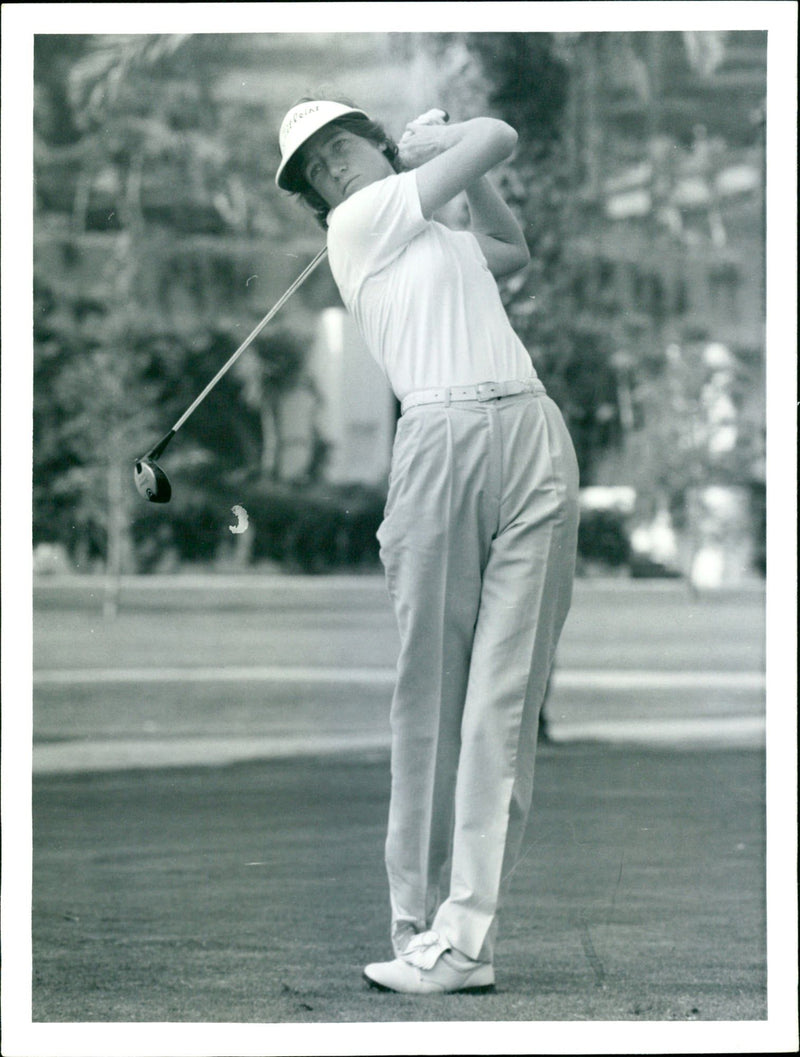 Rae Hast playing from the 4th tee at La Manga Club Open Golf - Vintage Photograph