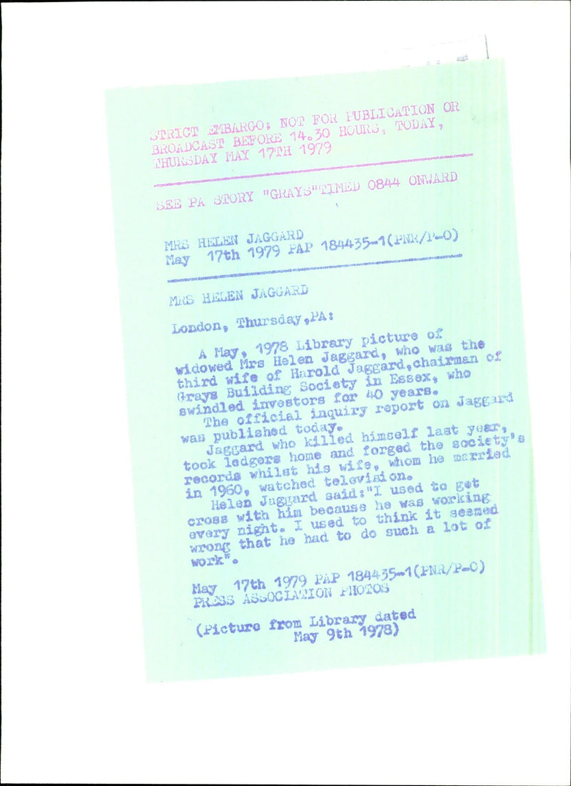 Mrs Helen Jaggard, third wife of Harold Jaggard, chairman of Grays - Vintage Photograph