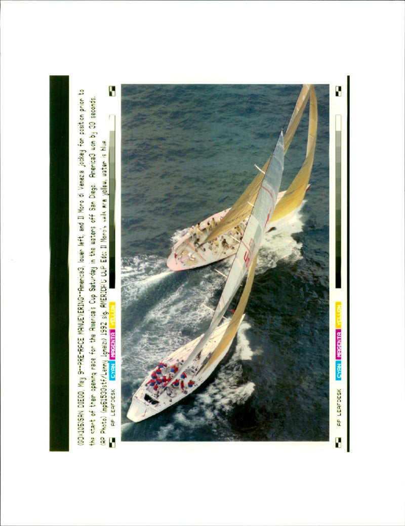 1992 GOX SAN DIEGO MAY PRE RACE MANUEVERING AMERICA LOWER LEFT LENNY IGNELZI - Vintage Photograph