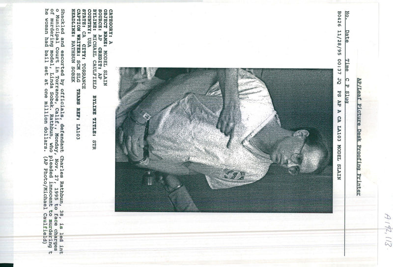 1995 CHARLES RATHBUN PLEADED INNOCENT MURDERING MODEL MICHAEL CAULFIELD USA - Vintage Photograph