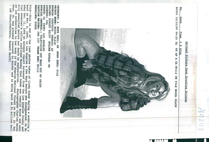 1995 LINDA SOBEK WAS LEGALLY DRUNK AND ROBINS CHARLES RATHB MODEL USA DEATH - Vintage Photograph