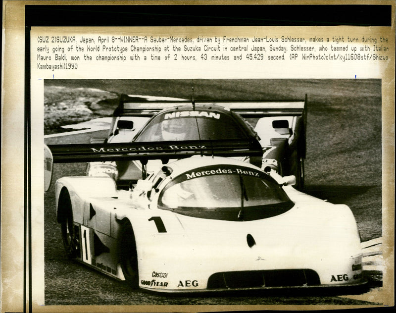 A Sauber Mercedes driven by Frenchman Jean-Louis Schlesser - Vintage Photograph