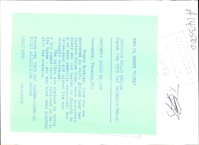 1973 MANDY BUCKLEY FIVE WHO WAS MURDER KEN MASON KIM POLICE PRESS NAMED DAVID - Vintage Photograph