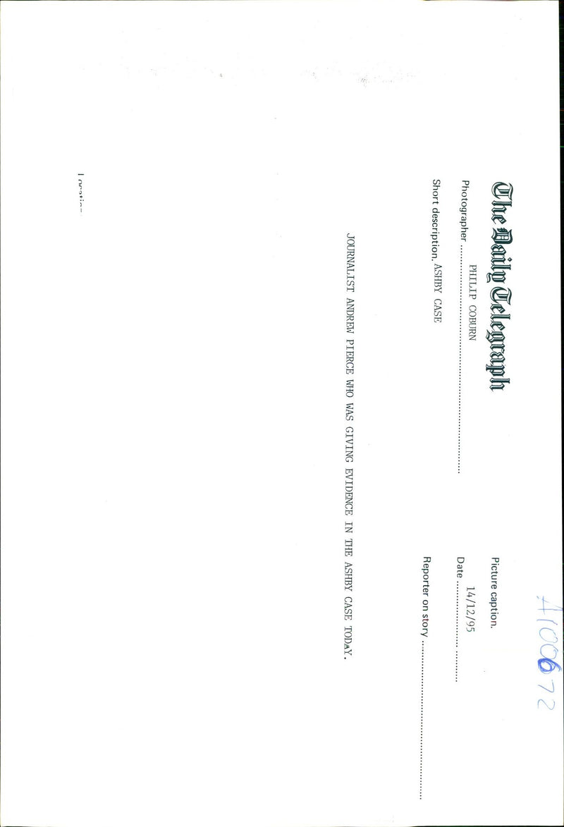 THE DAILY TELEGRAPHS ASHBY CASE CONTINUES PHIL COBURN ANDREW PIERCE - Vintage Photograph