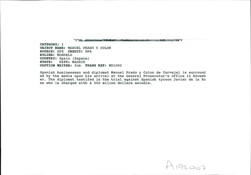 SPANISH BUSINESSMAN AND DIPLOMAT MANUEL PRADO JAVIER WRITER COUNTRY - Vintage Photograph