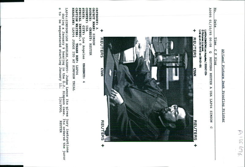 1995 LANCE ITO JURY SEQUESTERED STARTING JANUARY JUDG REUTER USA WRITER COUNTRY - Vintage Photograph