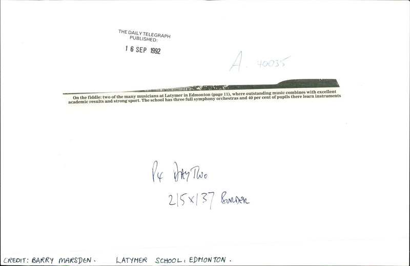 1992 PER CENT PUPILS LATYMER EDMONTON BARRY MARSDEN MUSIC PUBLISHED - Vintage Photograph