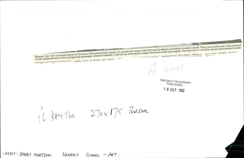 1992 ART DEPARTMENT NEWENT GLOUCEST BARRY MARSDEN MUSIC AIR WELL PUBLISHED - Vintage Photograph