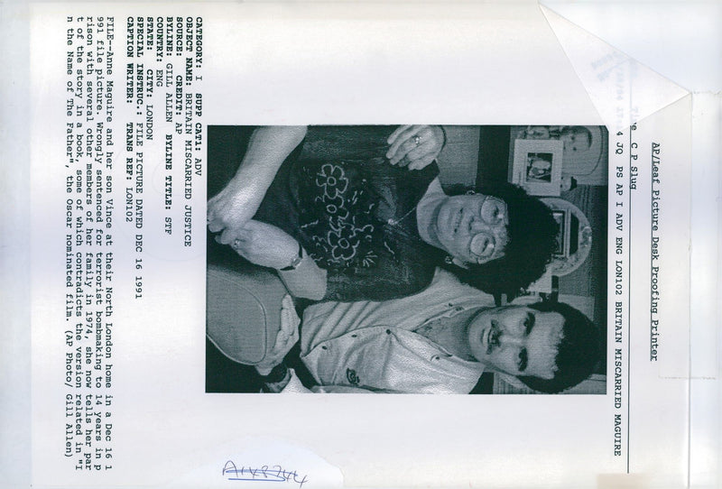 1991 ANNE MAGUIRE WAS WRONGLY SENTENCED GILL ALLEN TITLE WRITER FILM BRITAIN - Vintage Photograph