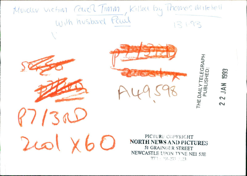 1993 THOMES MIRCHE MURDER VICTION COVER TIMM KILLED WITH HUSBAN PAUL PUBLISHED - Vintage Photograph