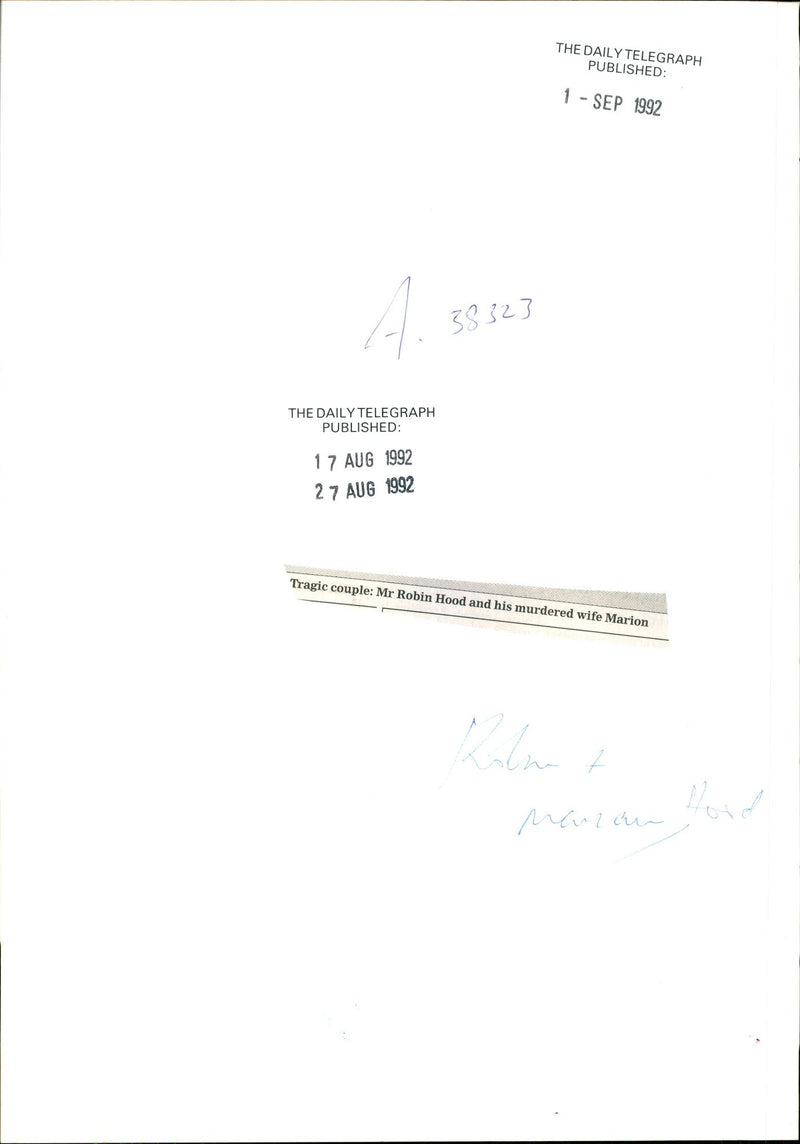 1992 ROBIN HOOD AND HIS MURDERED WIFE MARION HOODS MAR PUBLISHED - Vintage Photograph