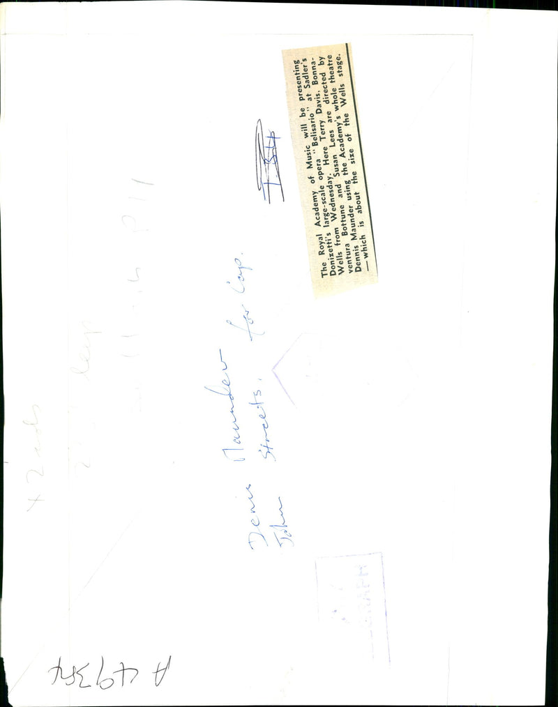 The royal academy of Music, will be presenting Donizetti's large-scale opera "Belisario" at Sadler's Wells from Wednesday. - Vintage Photograph