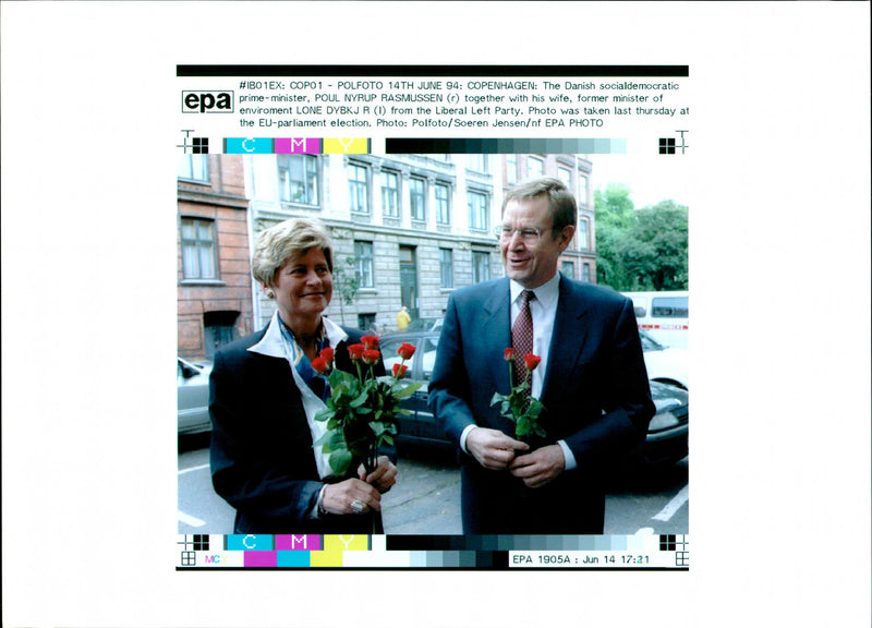 Poul Nyrup Rasmussen and his wife Lone Dybkjaer - Vintage Photograph