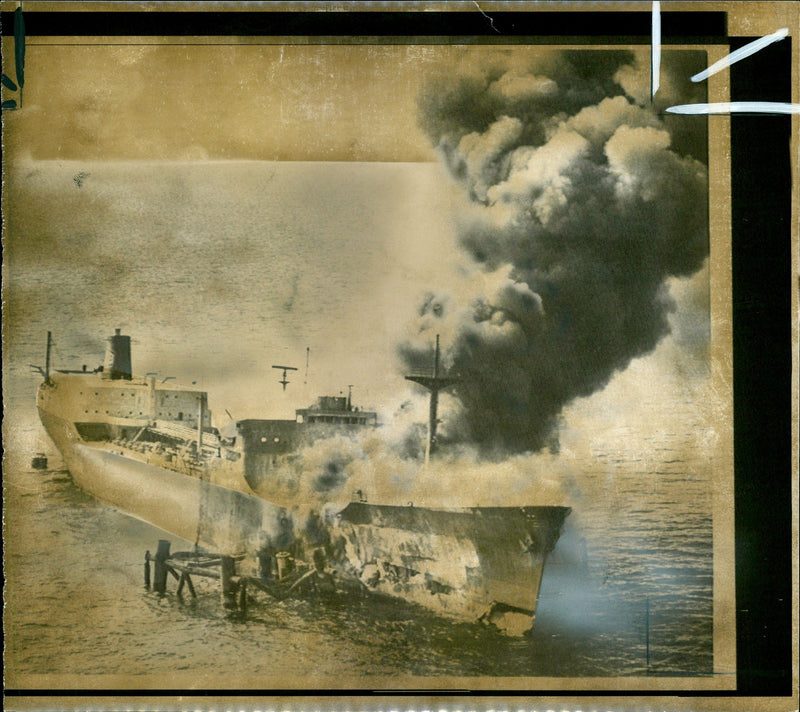 TANKER WAS SET FIRE OFF THE LOUISIANA COAST YESTERDAY COLLISION SHIP - Vintage Photograph