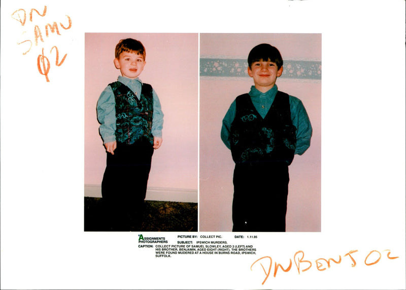 1995 IPSWICH MURDERS HIS BROTHER BENJAMIN AGED EIGHT RIGHT THE BROTHE PUBLISHED - Vintage Photograph