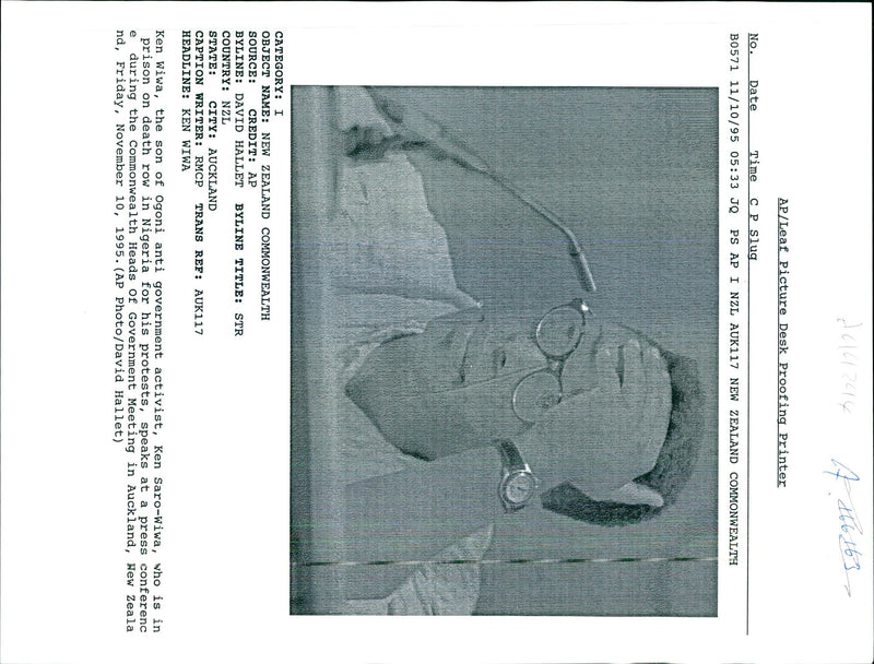 1995 KEN WIWA THE SON OGONI ANTI GOVERN SARO DEATH WRITER PRESS DAVID - Vintage Photograph